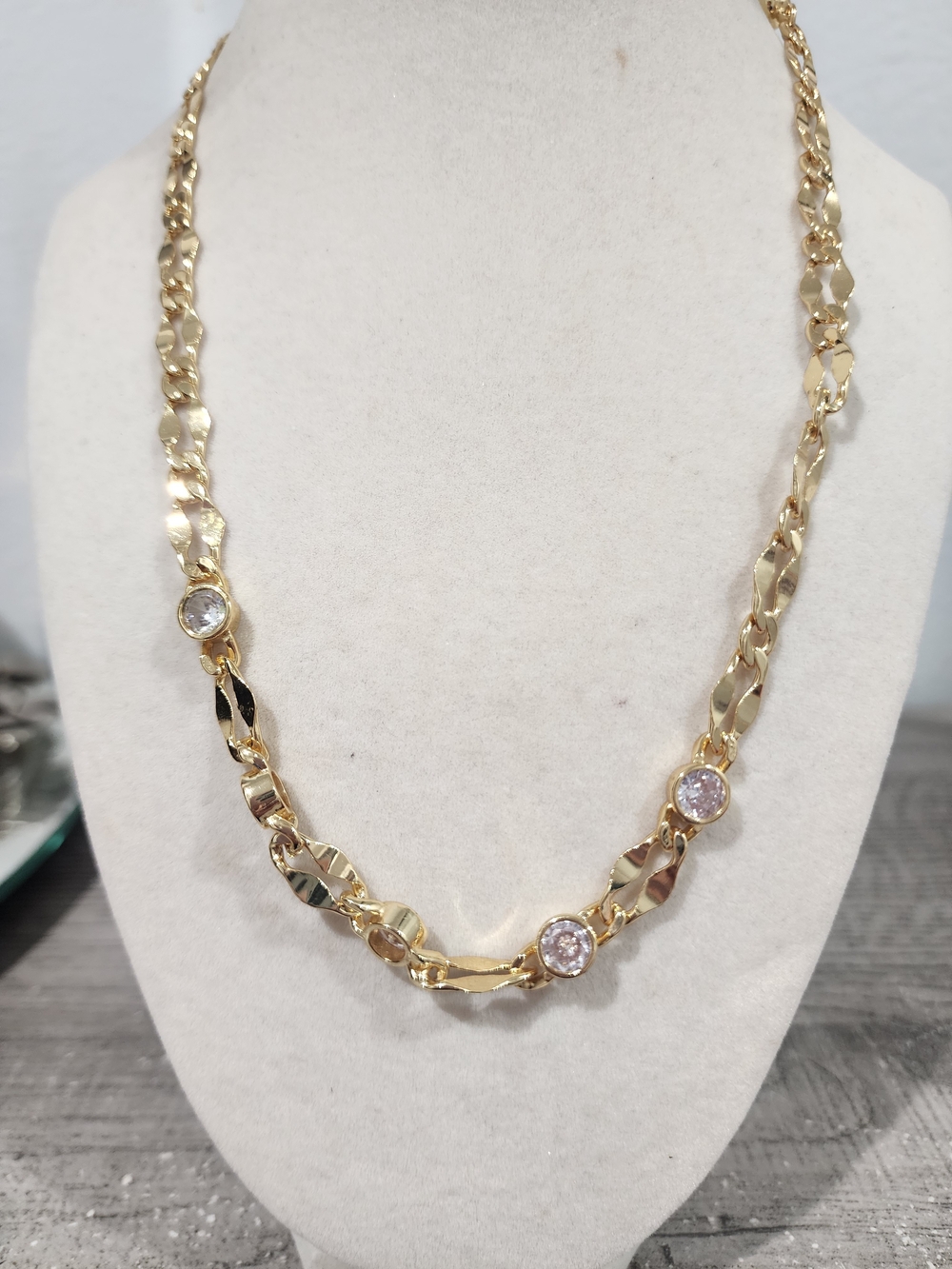 Gold-Tone Crystal Station Link Necklace- Alexa Rae